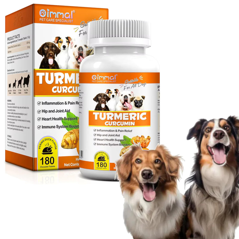 Tumeric and Curcumin for Dogs - 180 Count Tablet Treats – Helps Shedding Skin Allergy Itch and Dry Skin Relief Hot Spots - Joint Health - Skin and Coat Supplement - Salmon Oil - Duck Flavor