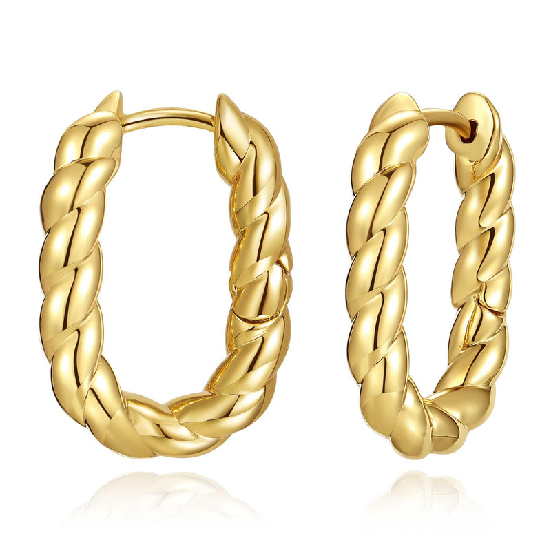 Twisted Hoop Earrings for Women 18k Gold Plated Chunky Oval Square Hoops Earrings Dainty Hypoallergenic Lightweight Vintage Huggie Hoops Earrings Jewelry for Gifts